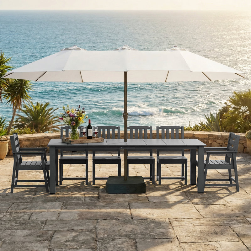 Dining set suitable for outdoor swimming pool, garden and lawn, including a large rectangular table and 10 high-quality chairs .