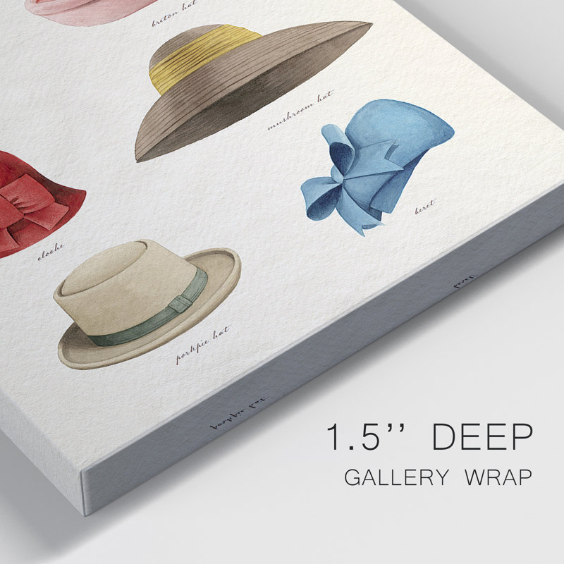 «Vintage Hats I», toile tendue avec châssis de qualité supérieure - prête à être accrochée, H 27 po x l 16 po x P 1 po