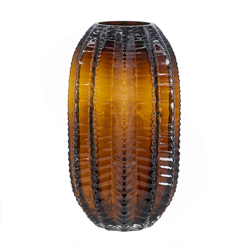 Vase en verre cylindrique texturé D6x11 "avec finition ambrée