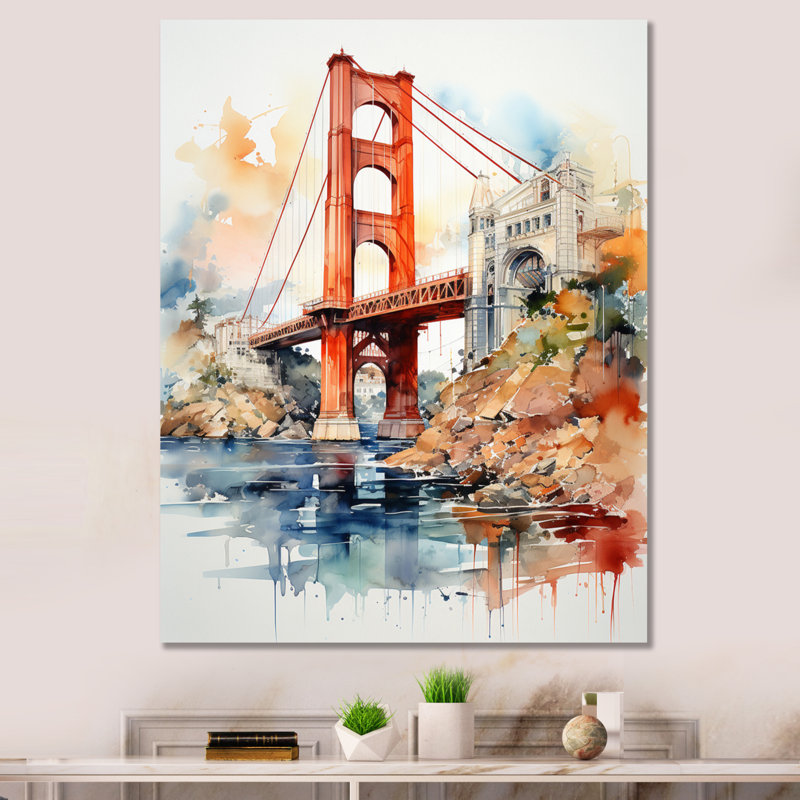Red Bridge Architectural Marvel I - reproduction sur toile, H 44 po x l 34 po x P 1,5 po, Toile tendue