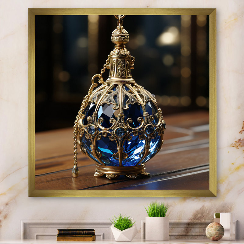 Design rétro de bouteille de parfum rétro - Parfums, décoration murale, Cadre doré simple, H 36 po x l 36 po x P 1,5 po