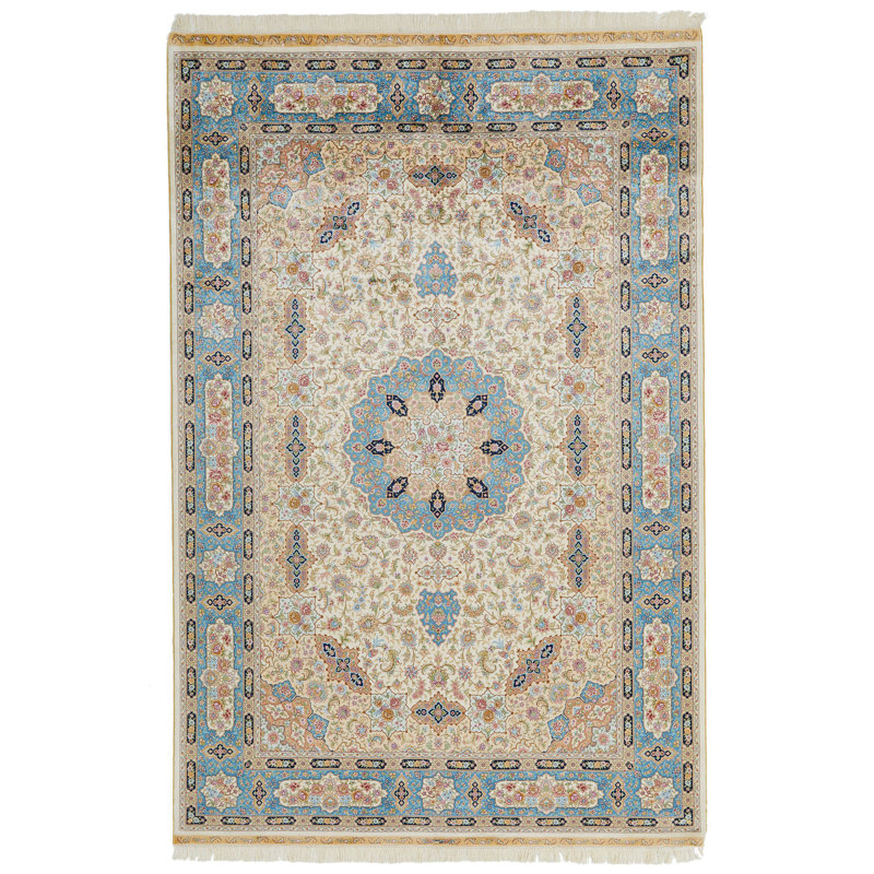 Tapis turc ivoire et bleu 6x9