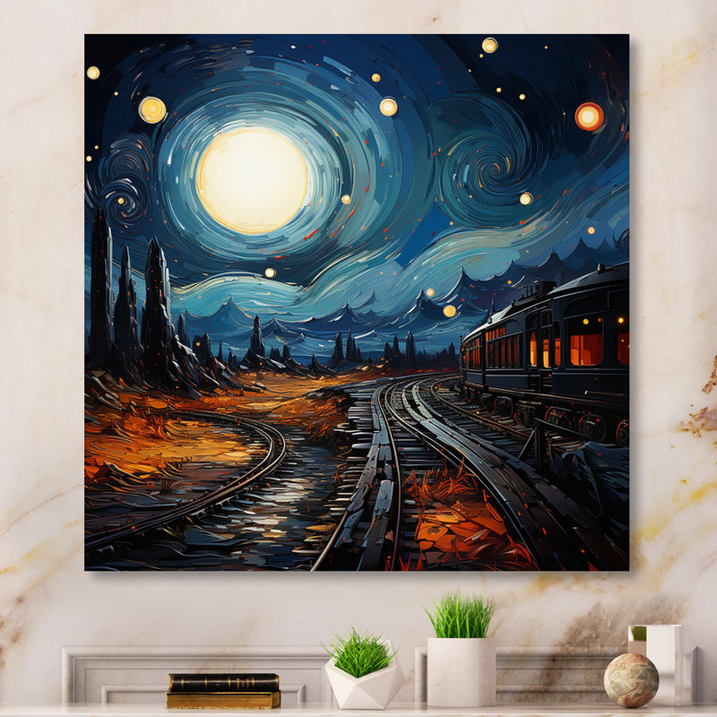 Blue Train Rails By Vincent II - Transportation Canvas Prints, Toile tendue, H 30 po x l 30 po x P 1 po