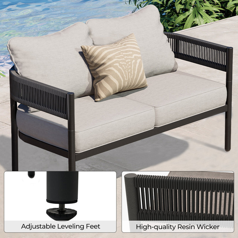 128 cm W Metal Loveseat with Cushions