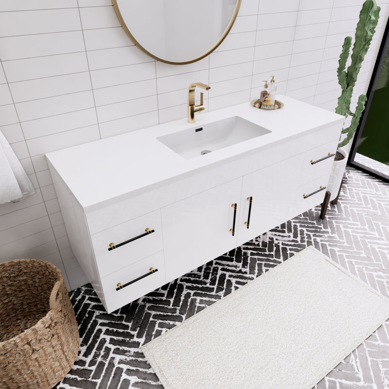 Ensemble de meuble-lavabo mural simple 60 "Spring, Blanc brillant