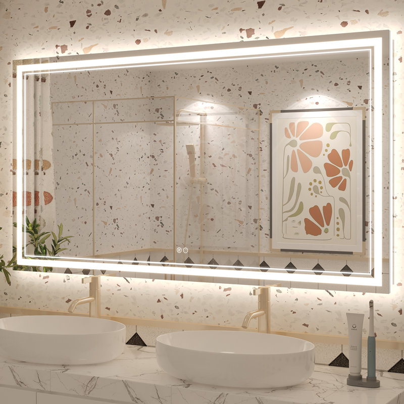 Molly Front & Back LED Anti-Fog Tempered Glass Wall Bathroom Vanity Mirror - UL Certified, 55" x 30"
