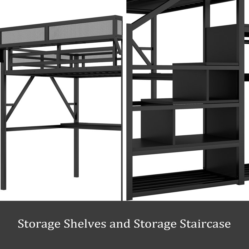 Loft Bed With Desk And Charging Station, Queen