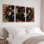 Ensemble de 3 reproductions de peinture à l'huile sur toile tendue à motif floral noir et or pour salon chambre à coucher
