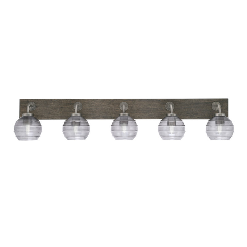 Oxbridge 5 Light Bath Bar Shown With 6" Glass, Graphite/Distressed Gray, Smoke