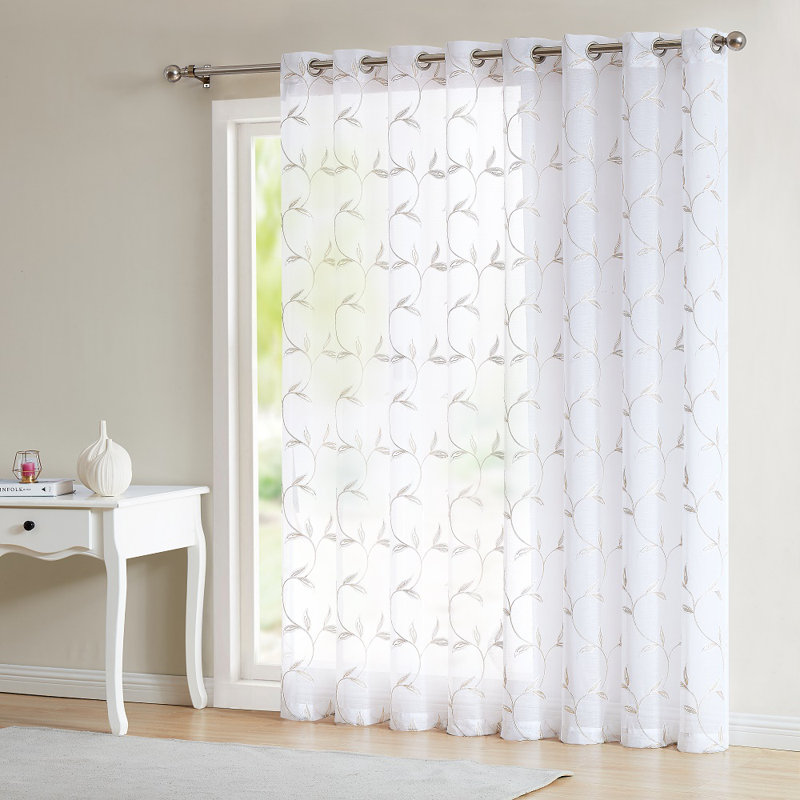 Panneau de rideau diaphane avec porte coulissante en faux lin, Lin lin