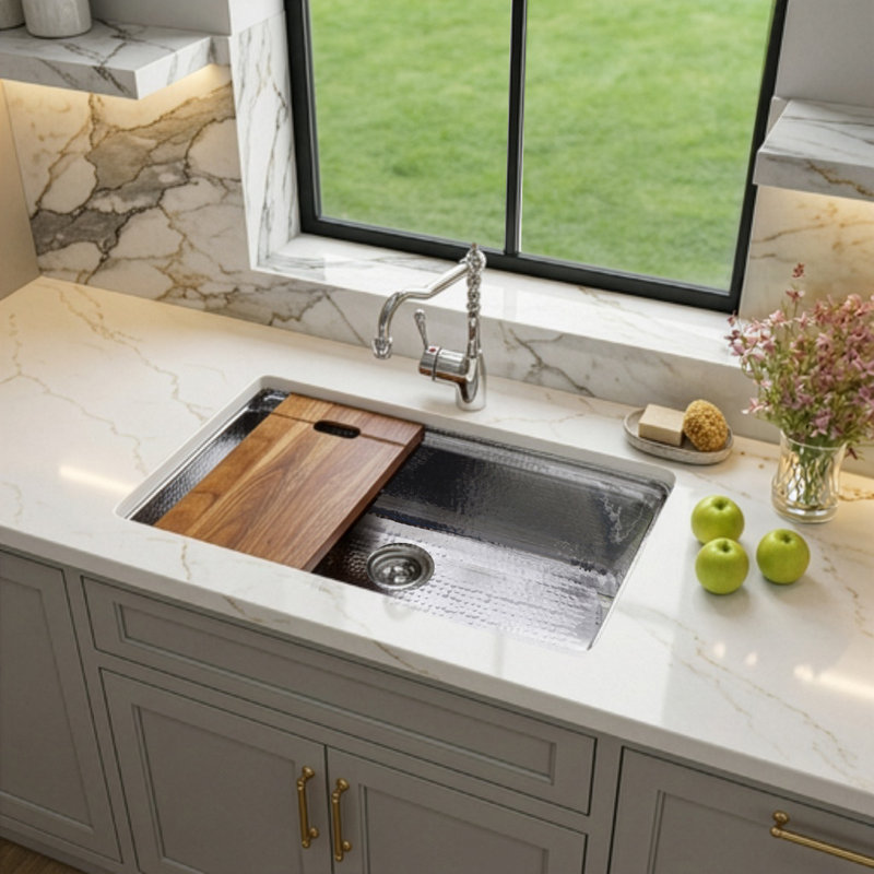 Brightwork 32'' L Single Bowl Stainless Steel Kitchen Sink, Polished Stainless Steel