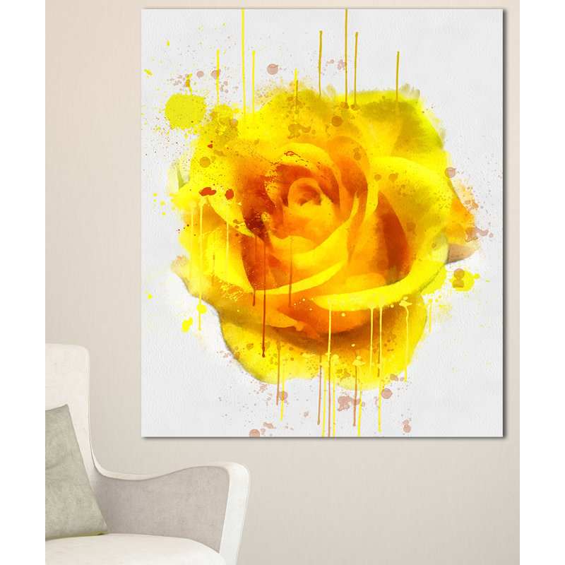« belle rose en aquarelle jaune », reproduction d’art sur toile tendue, H 20 po x l 12 po x P 1po