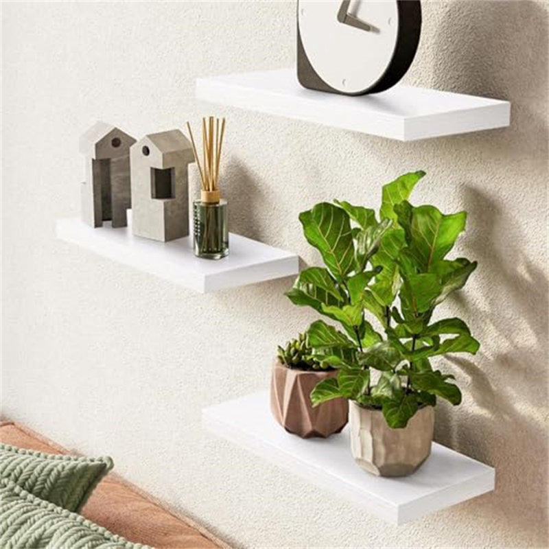 Set Of 4 Floating Shelves Bathroom For Wall – Farmhouse White Wood, White