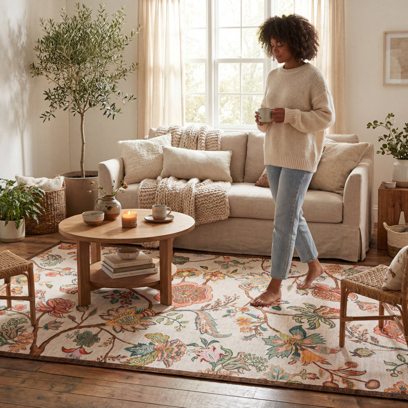  Charelle Floral & Paisley Washable Rug, Rectangle 8'6" x 11'6"