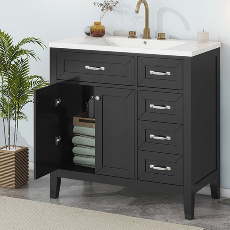 Armoire de salle de bain avec tiroirs, Noir, noir, noir, noir