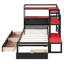 Lit de jour simple avec bureau, lumières DEL, station de charge, 3 tiroirs de rangement et tête de lit bibliothèque, rouge-1337732918