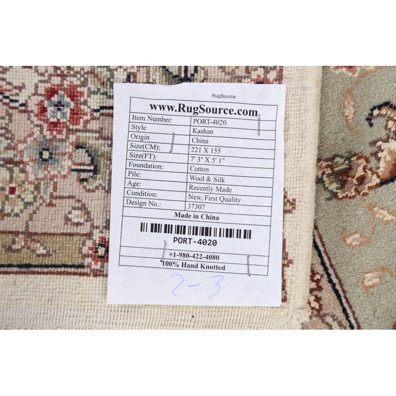 Tapis ivoire noué à la main de conception unique 5 pi 1 po x 7 pi 3 po New Age