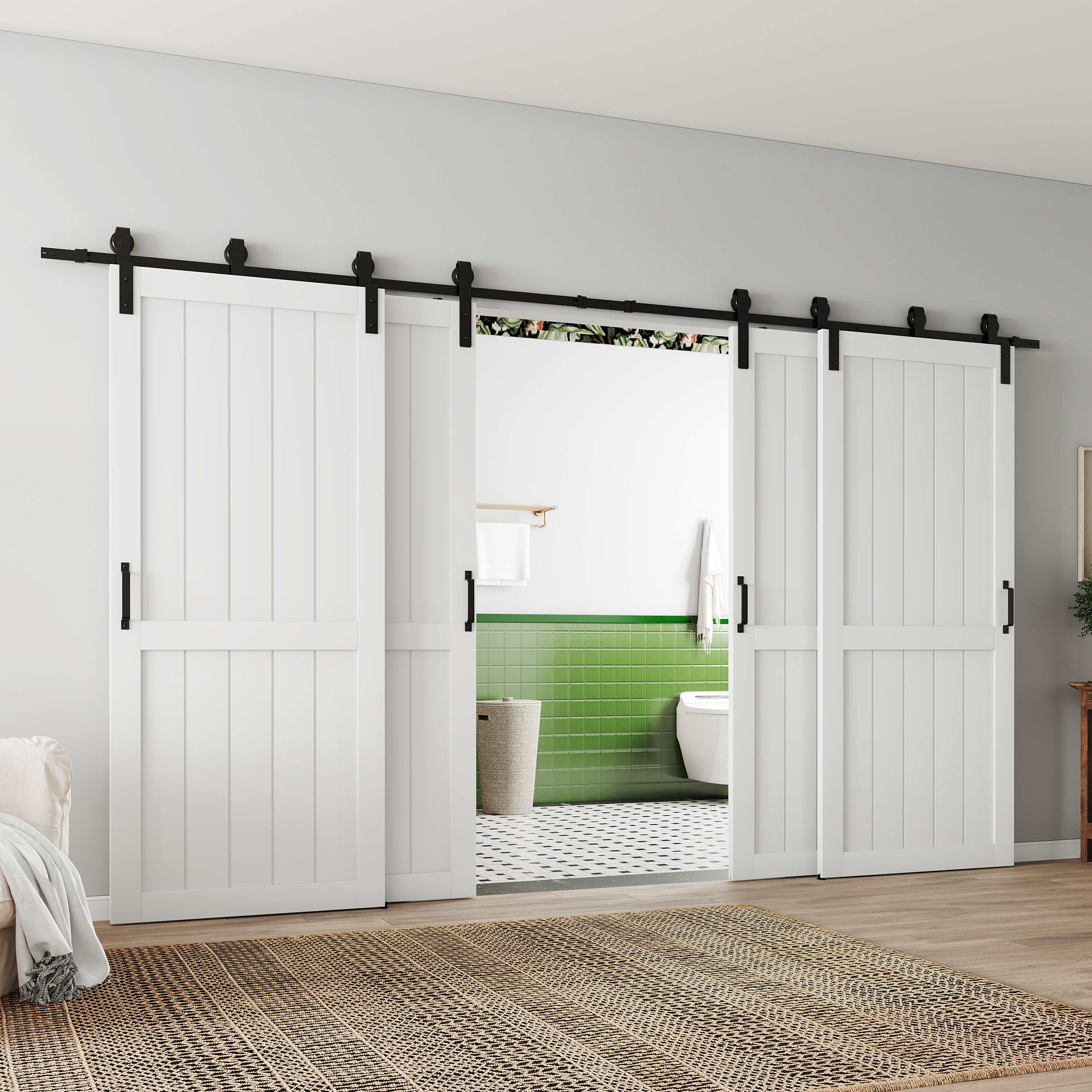Image showcasing Interior Double Barn Door Package Doors Sliding 4ft 20ft Ceiling Mount