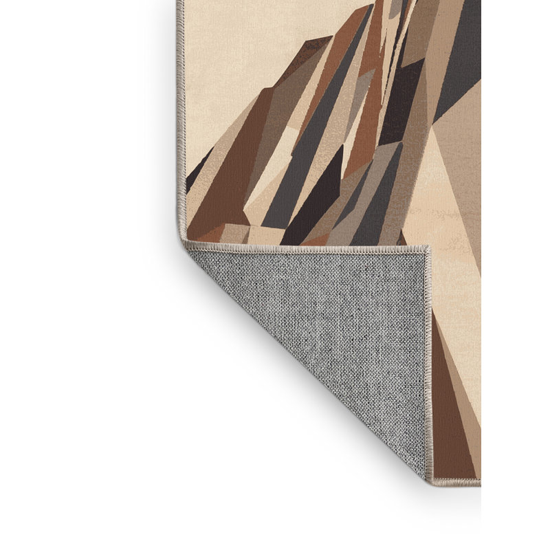 Machine Washable Aust Cliff Climbing Scene Rustic Geometric Rug in Beige – Beige Binding, 8x12