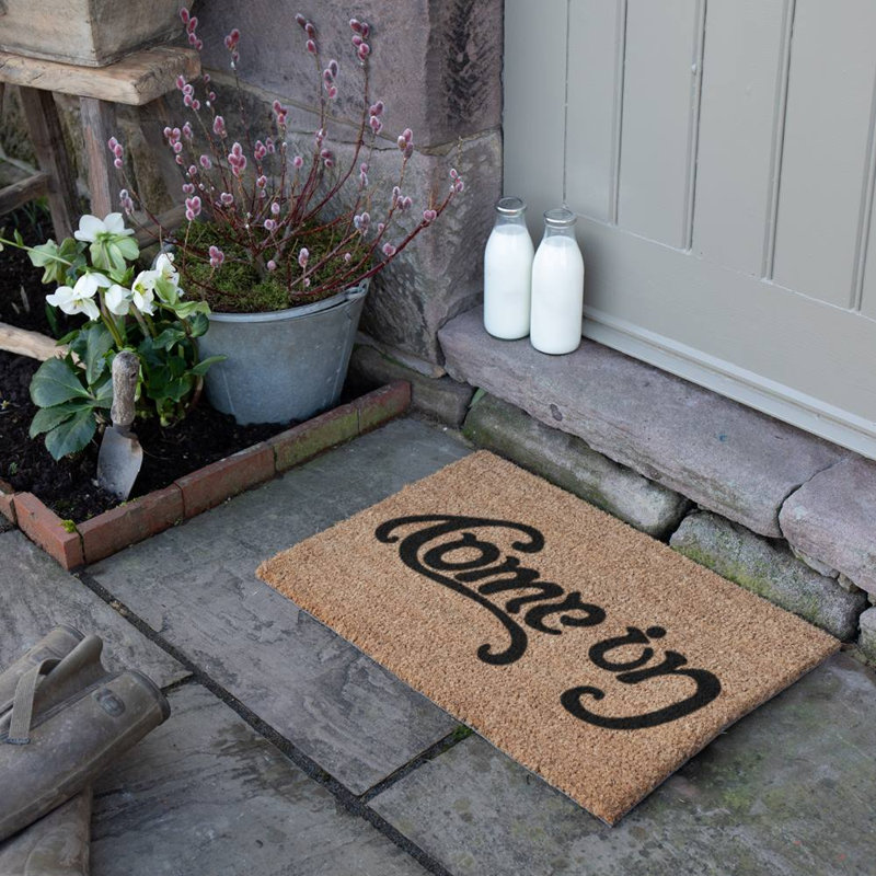 Batey Come in, Go away Kitchen Mat, Black/Orange