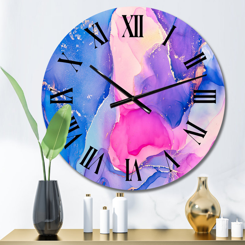 Horloge murale moderne bleue et rose, Petit