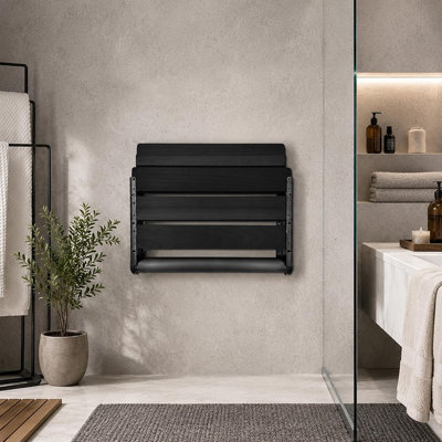 Folding Teak Shower Seat, Wall-Mounted Bath Bench with Stainless Steel Frame