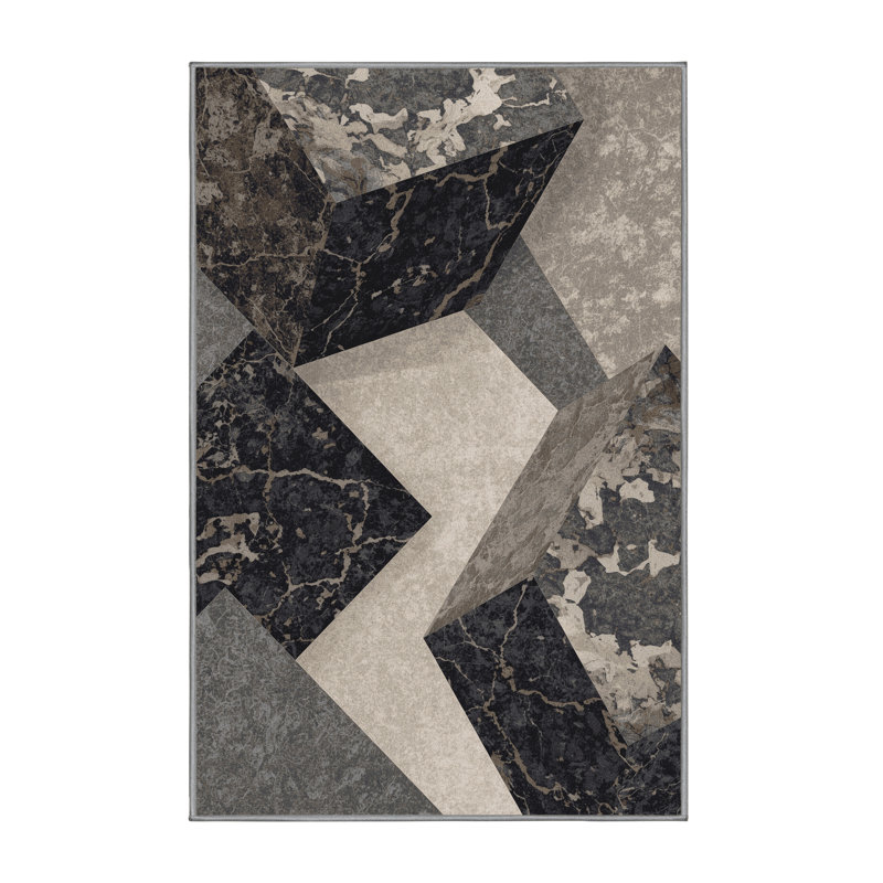 Tapis géométrique moderne gris lavable à la machine Penola, 8 x 12