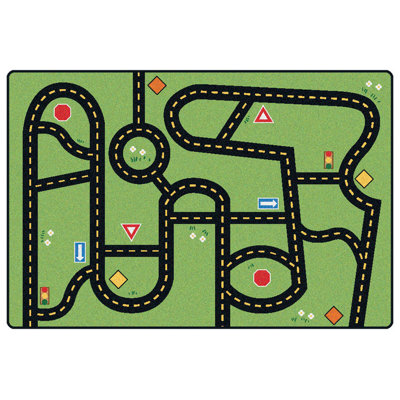 Drive and Play Activity Premium Geometric Tufted Green Area Rug
