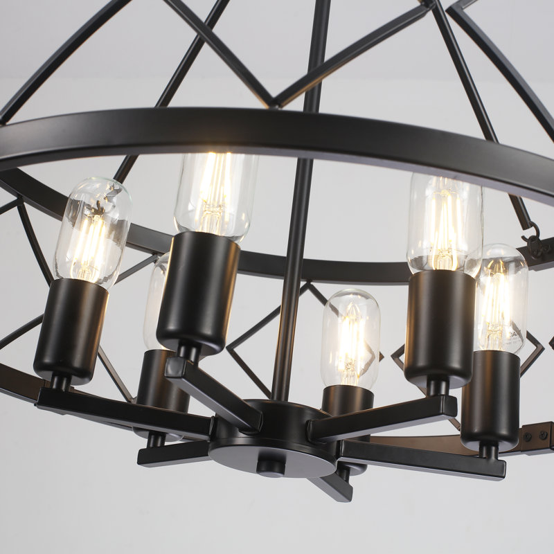 Plafonnier géométrique de ferme à 6 lumières à intensité variable 21,65 po Williston Forge, Noir, 6