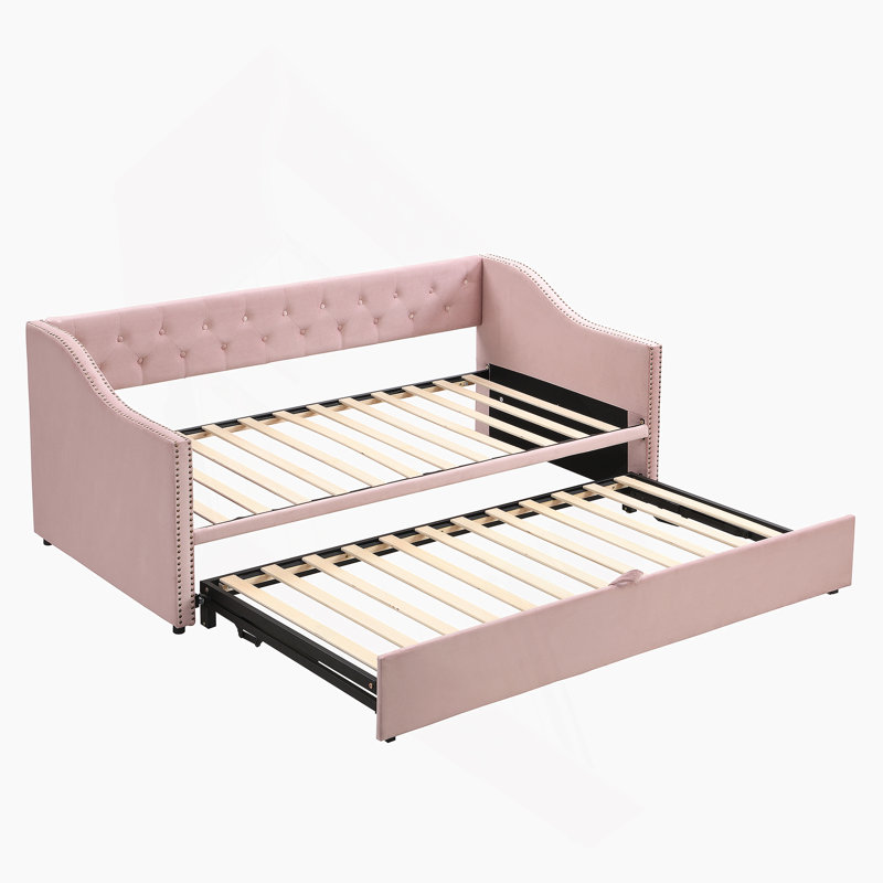 Lit de jour rembourré avec couchette Feaman, Rose