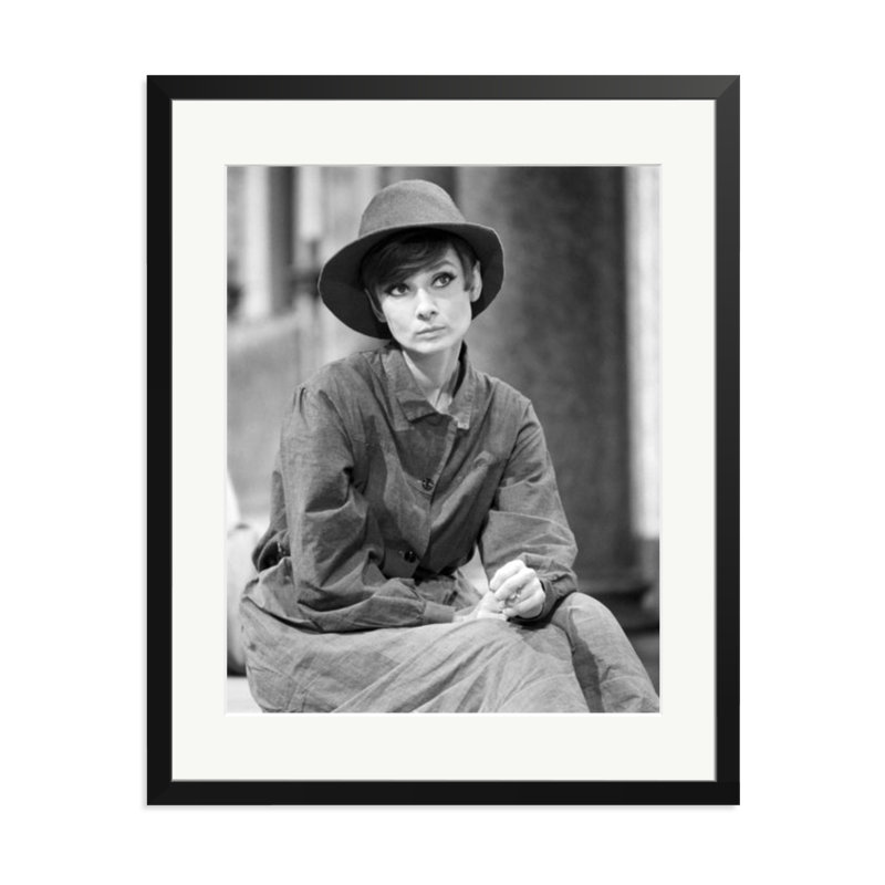 Audrey Hepburn on set, 31" H x 25" W, Black