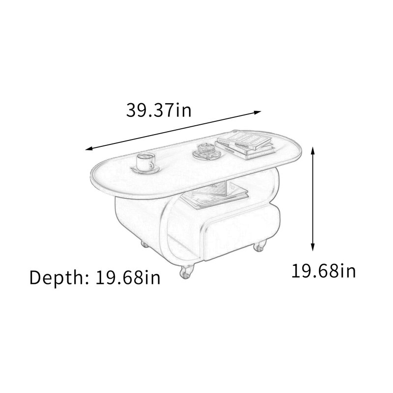 Table basse mobile Creativ, Blanc, Noir, H 19,68 po x L 39,37 po x l 19,68 po