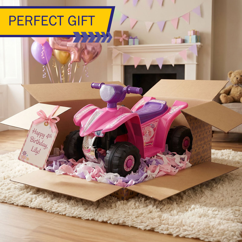 4 roues pour enfants - Voiture tout-terrain à piles de 6 V pour enfants de 3 à 6 ans - Jouets pour tout-petits avec des décalques de princesse par Lil’’Rider (rose)