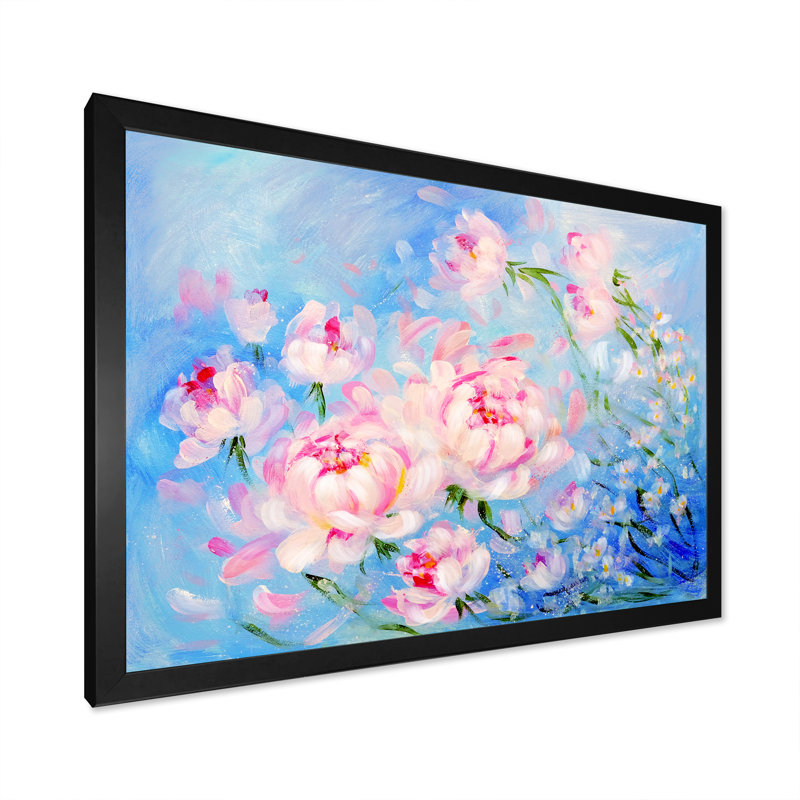 «Blooming Pink Peony Bouquet», reproduction sur toile, Cadre noir, H 8 po x l 12 po x P 1 po