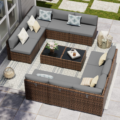 10- Person Rattan Sectional Conversation Sets  with Cushions