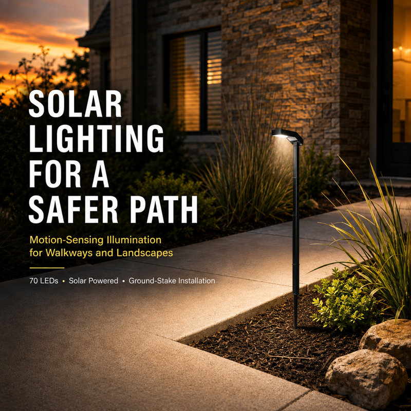 70 LED Solar Powered Motion Sensor Outdoor Pathway Light with 4 Lighting Modes
