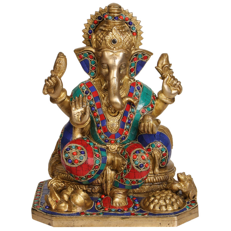 Statue en laiton 11 "Puja Ganesha - Idole de cérémonie indienne fabriquée à la main pour le temple, la salle de prière et les rituels spirituels traditionnels