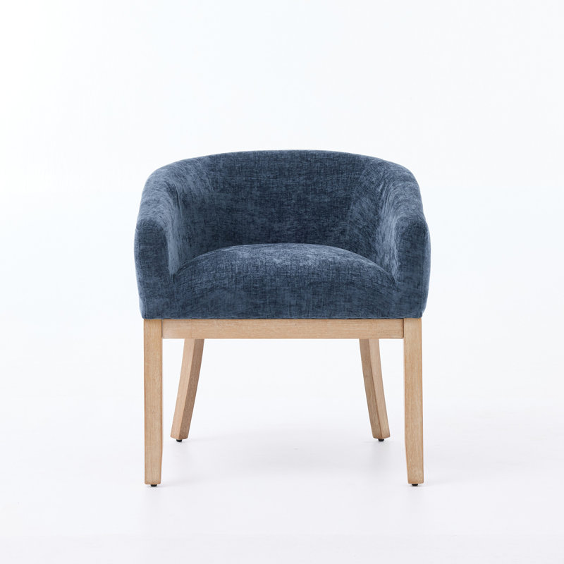 Chaises de salle à manger demi-tonneau rembourrées de style Mid-Century avec accoudoirs, chaises de cuisine et de salle à manger en chenille de ferme avec structure en bois franc naturel, chaises d'appoint l 19 po pour le salon, paquet simple