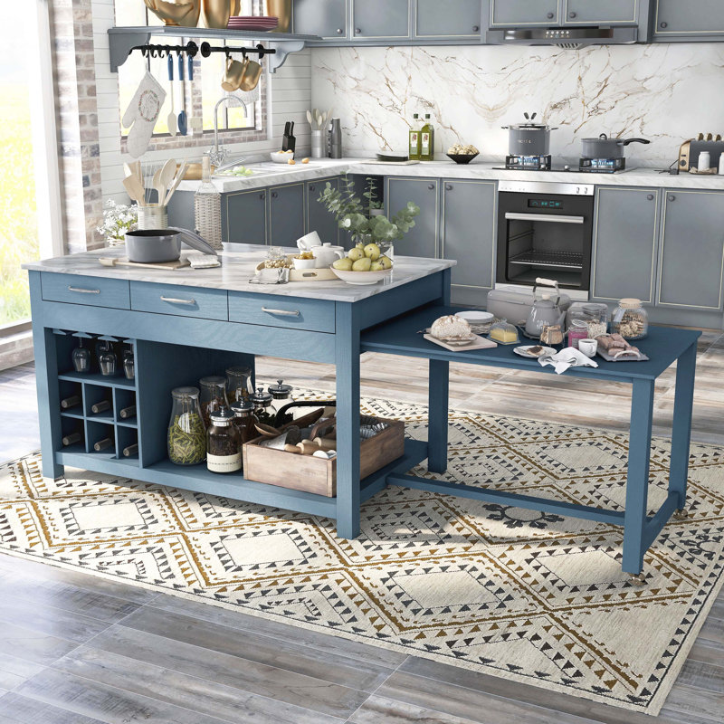 Îlot de cuisine extensible Alez, Bleu
