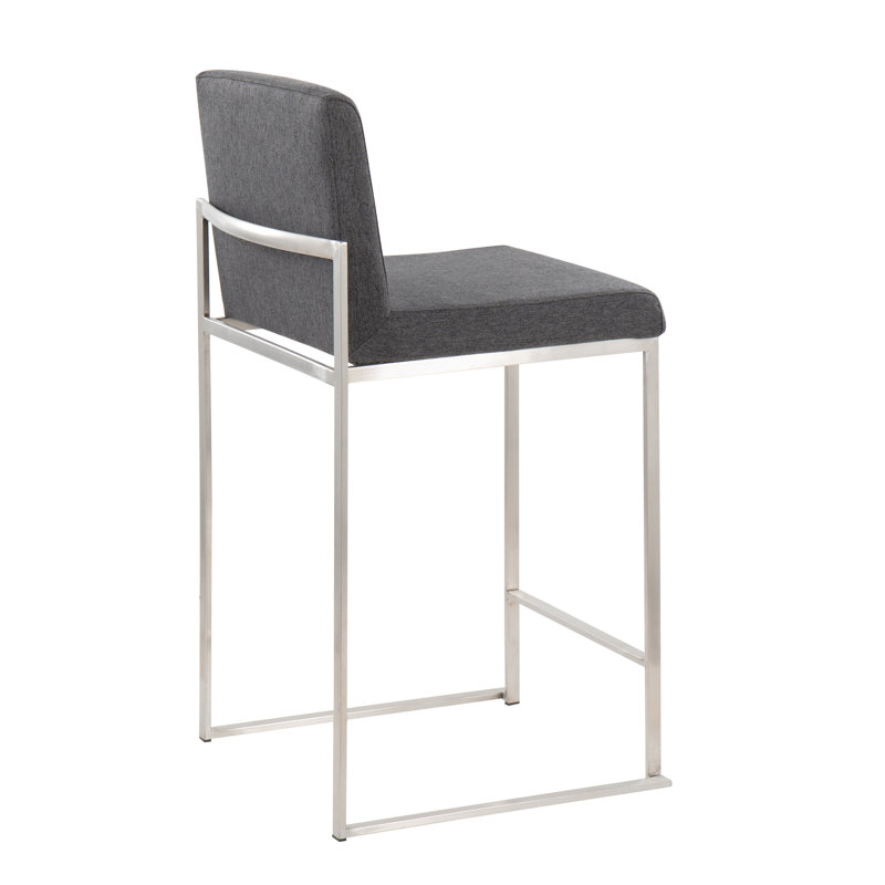 Tabouret de comptoir contemporain à dossier haut en acier inoxydable et tissu gris anthracite - ensemble de 2