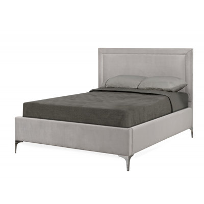 Grand lit plateforme en velours gris lavande