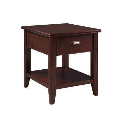 Laurent Solid + Manufactured Wood End Table with Drawer & Locking Compartment in Chocolate Cherry by Red Barrel Studio