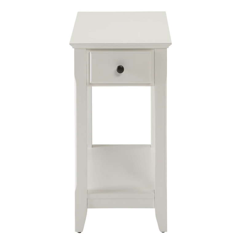 Wooden Rectangular Top With One Drawer, White, White