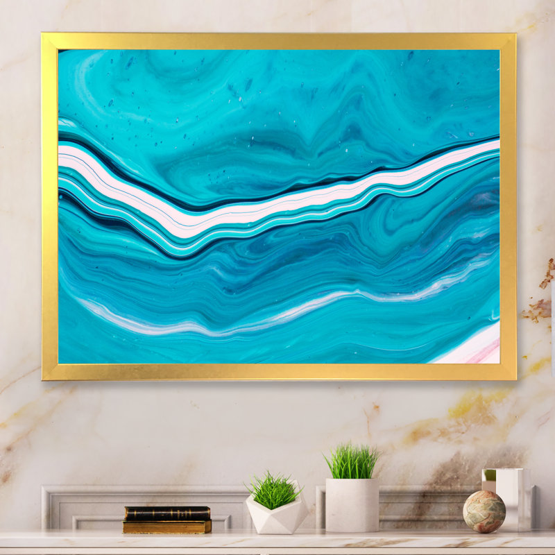 Luxury Turquoise Marble River VI - reproduction d'art sur toile encadrée, H 8 po x l 12 po x P 1 po, Toile encadrée dorée