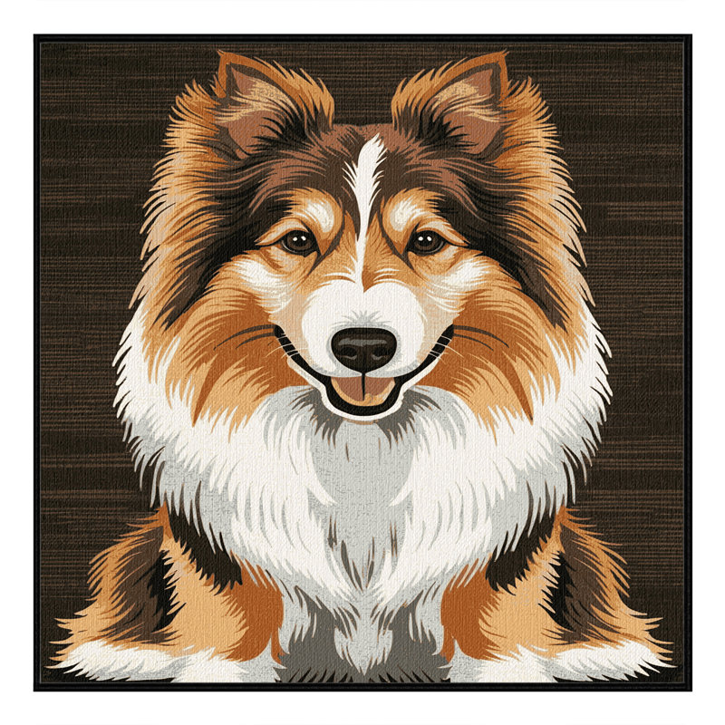 Washable Shetland Sheepdog Dogs Area Rug, Square 6'