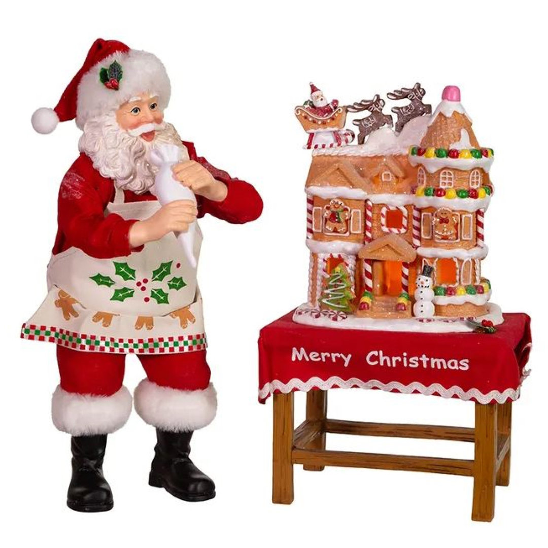 Fabriché Battery-Operated Santa Decorating LED Gingerbread House Table Kurt Adler