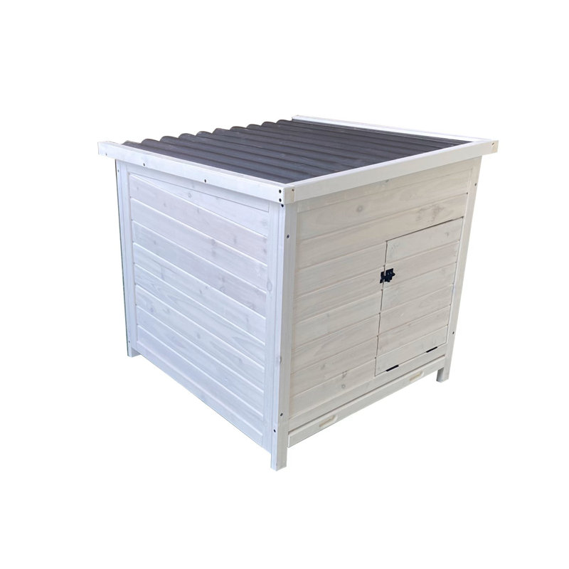 White and Black Wooden Chicken Coop with Nesting Box