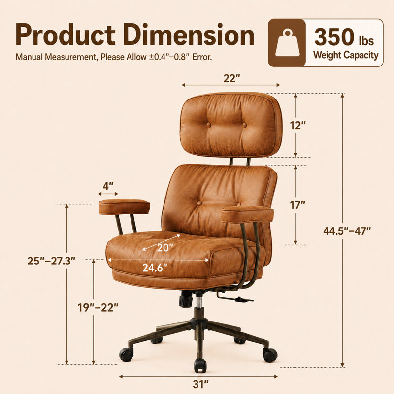 Fauteuil de direction rétro en similicuir avec hauteur réglable et pivot, Brown, Bronze