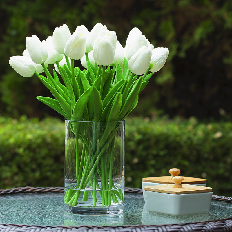 Silk Tulip Arrangement in Vase, White 