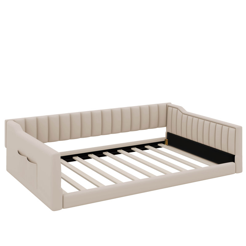 Lit de jour rembourré et poche de rangement latérale, Double XL, Beige
